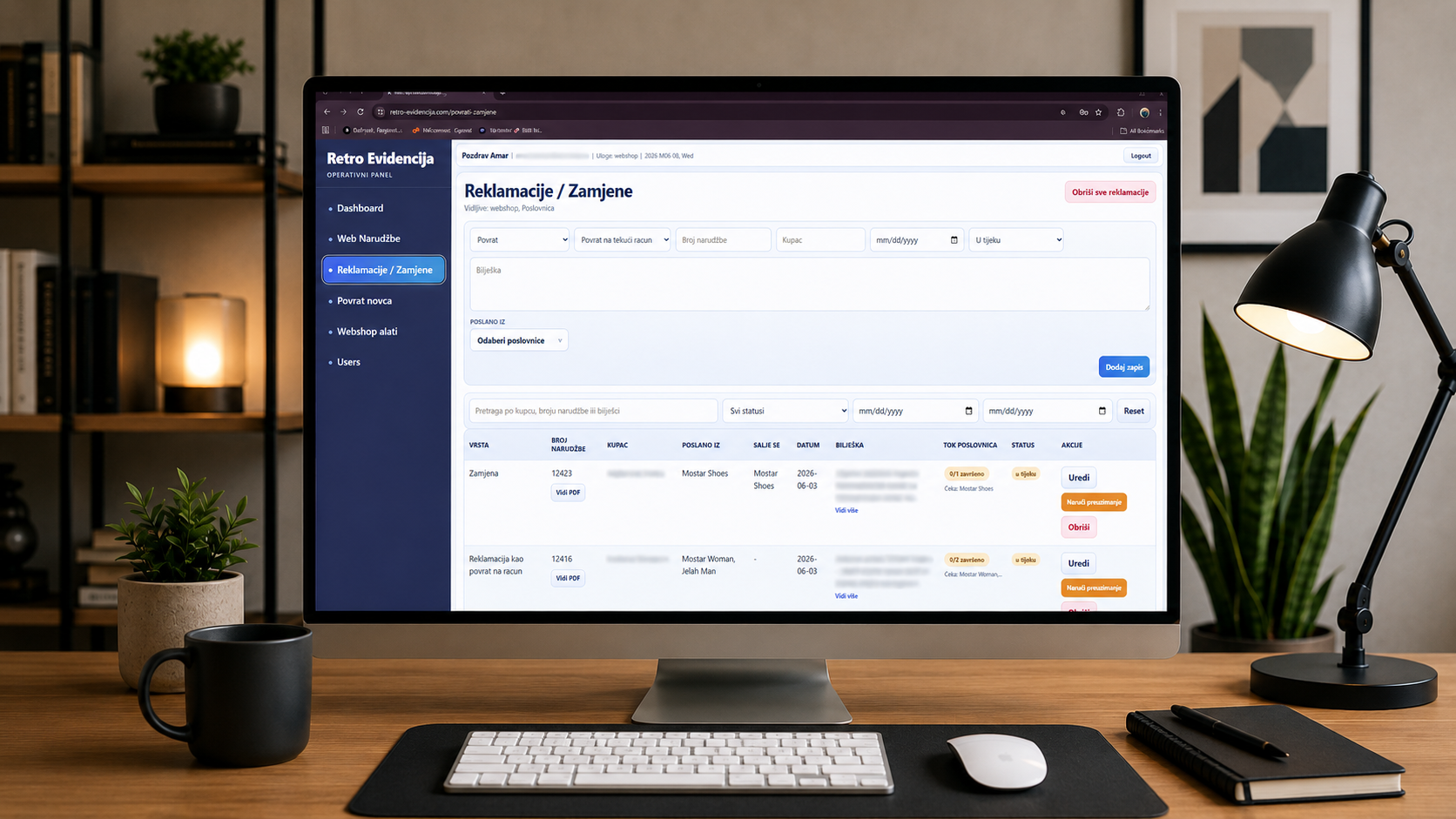 The platform allows RETRO branches to communicate more efficiently and transfer orders between each other through a structured workflow.
